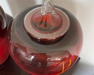 2pc Art Glass Lidded Jars PAIR	17in H x 10in Diameter	