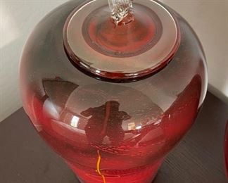 2pc Art Glass Lidded Jars PAIR	17in H x 10in Diameter	