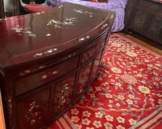 Beautiful Curved Lacquer Desk with Mother of Pearl Inlay