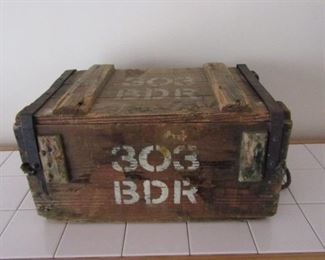 Vintage Wooden Military AMMO Box w/Rope Handles 303 BDR ~ 16" x 8" x 9.5"