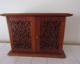 Carved Wooden Storage Box with Shelf- 18 1/2" x 8 3/4" x 13"