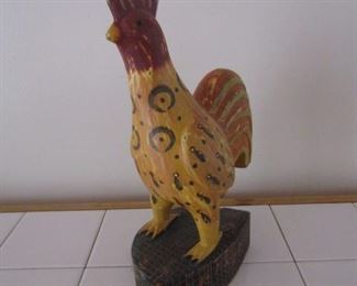 Decorative Painted Wooden Chicken 10" High, 7" Across