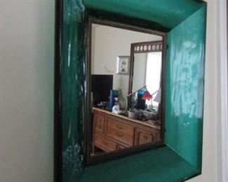 Green Glass Framed Wall Mirror 14" x 16" x 3 1/2"- Choice 1