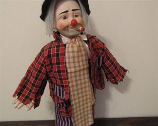 Clown Doll with Ceramic Head, Hands, and Feet 20" Tall