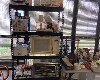 Nice sturdy shelf unit full of kitchen appliances-new in boxes!