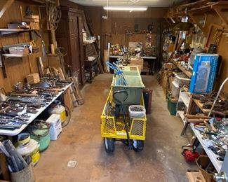 HERE WE GO! This wood shop is packed with antique and new tools.