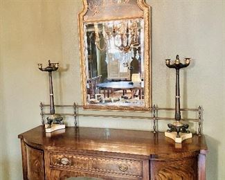 Empire gilt bronze candelabras, chinoiserie mirror, 