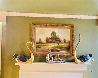 Life size brass swans