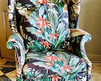 Custom upholstered wing chair