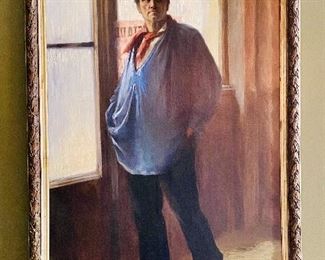 Large oil painting by Mabel E. M. Rice, Dutch man in Billiard Hall