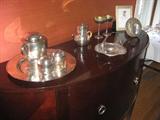 Silver plate and sterling pieces as well as an Ethan Allen Buffet