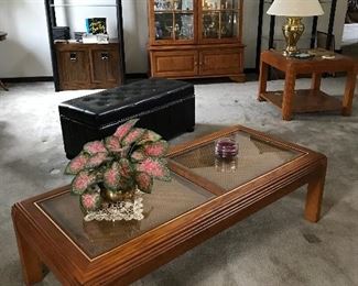 Several matching coffee table, endtables, and sofa tables
