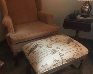 We have two of this wingback chairs available, great conditon and comfortable. Only one of these beautiful stools...you will love it!!