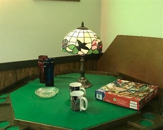 Vintage folding game table and lovely Tifany style lamp