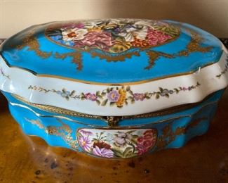 13” x 9” x 5” 1771 Sevres of France Celeste Blue Porcelain and Brass Box with Clasp $2195.