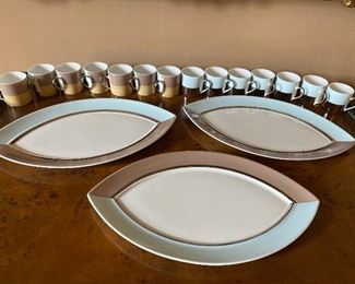 Bernardald France Set: 16 Demi Cups (showing front and back of cups) and Serving Platters 15” x 9” $90