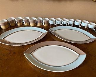 Bernardald France Set: 16 Demi Cups (showing front and back of cups) and Serving Platters 15” x 9” $90 