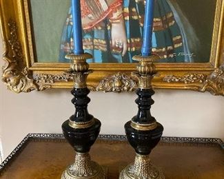 Pair of Black Onyx Candleholders 16” x 6” $175