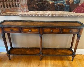 Wood Sofa Table with top and bottom fenders light scratches, see next pic (matches table in previous pics) 58” x 11” x 33” $375 -  - NEW PRICE $275