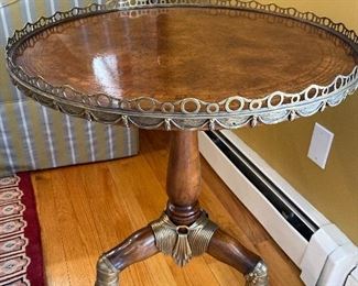 Round Wooden Accent Table with Brass Accents (light scratches) 24” x 29” $425