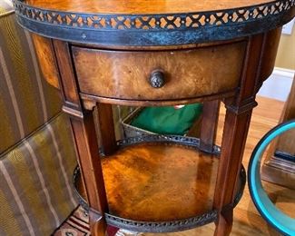 Wood Accent Table with Brass Fenders on top and bottom 17” x 12” x 28” $175