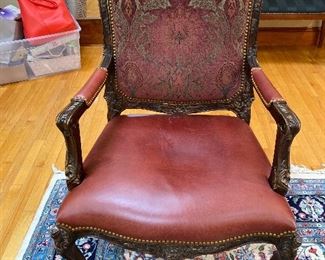 Antique Chair with leather seat 28” x 28”: floor to seat 17” $325