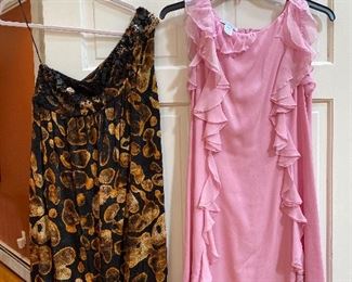 One Shoulder Beaded Escada Cocktail Dress Size 36 $95; Pink Ruffled Oscar de la Renta Size 12 $125