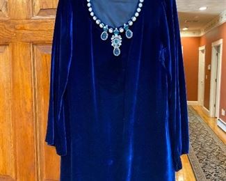 Marella Blue Velvet Jeweled Dress Size 12 $35