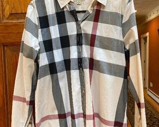 Woman's Burberry Brit Nova Check Button down shirt Size M $145