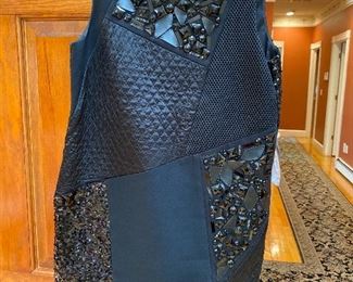 DKNY Jeweled Sleeveless Shift Dress Patchwork Silk blend Size Small $48