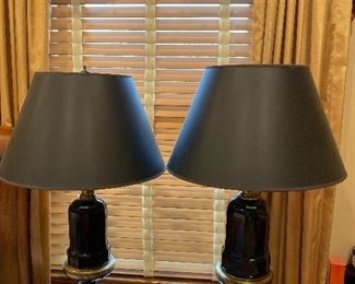 Pair of Onyx & Brass lamps 30” $250