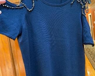 Ellie Tahari Blue Cold Shoulder top Size M $35
