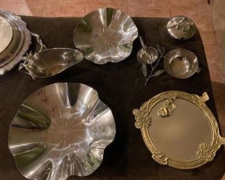 Michael Aram large bowl $75; Michael Aram small bowl $50; Michael Aram Gravy dish $50;Michael Aram Condiment bowls $95; Decorative Mirrored Tray $35