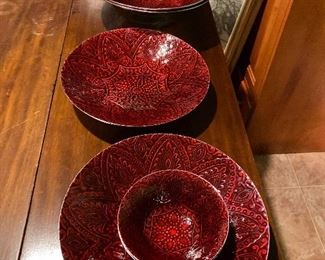 5 Red Serving Pieces $28