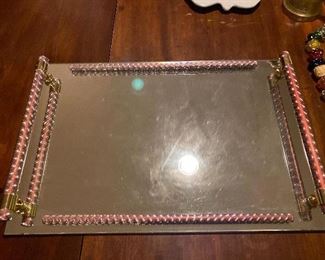 Large Mirrored Tray with Pink accent $32