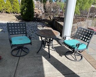 2 Swivel Square Pattern Chairs with round table $125