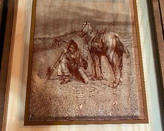 Remington etched glass picture