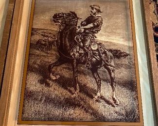 Remington etched glass picture