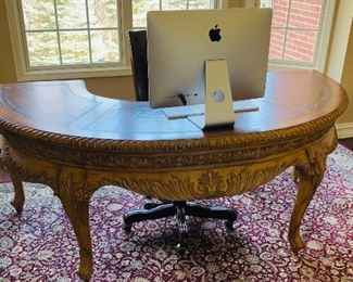 HOOKER FURNITURE WOODEN ORNATE HALF MOON DESK
78”L x 34”W x 31”H