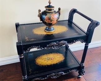 ORNATE WOODEN HAND PAINTED TEA CART
35”L x 22”W x 34.5”H