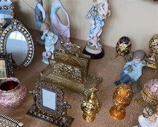 FABERGE STYLE EGGS / PICTURE FRAMES / NAO FIGURINES