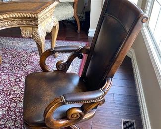 WOOD FRAME LEATHER OFFICE CHAIR