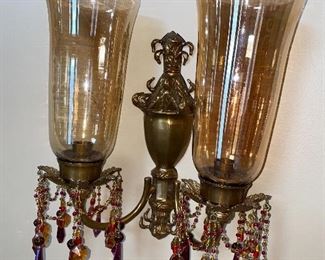 TWO CANDLE BRASS WALL SCONCE