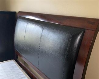 BLACK PLEATHER & WOOD QUEEN SIZE BED
86”L x 64”W x 55”H