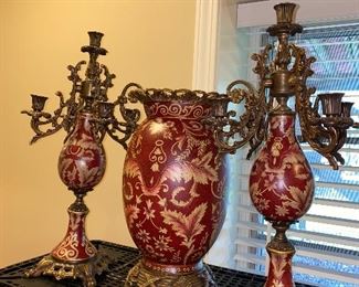 DECORATIVE URN AND CANDELABRAS