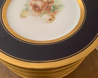 11 gold and cobalt blue hand painted plates by Hutschenrevther $150