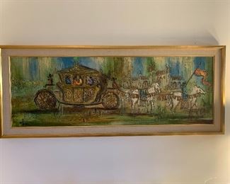 Very large mid century 1950-60s paint on board framed 5 feet long  by 2 feet. . Very thick paint. This artist was horned in 1934 in Chicago. Considered a California artist.
The price for this sale is $1000. 