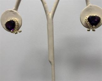 amethyst diamonds 14K  earrings clips $250.00
