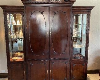 Beautiful vintage hutch and sided lighted curio cabinets