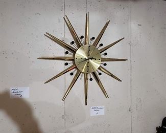 Vintage MCM Seth Thoma sunburst wall clock, as-is